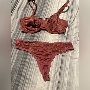Dusty Dark Rose 🥀 Lace Bra & Thong Set